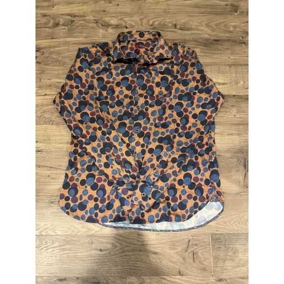 Visconti Men’s Long Sleeve Button-Up Shirt – Size Large – Brown/Blue Polka Dot - Picture 6 of 11